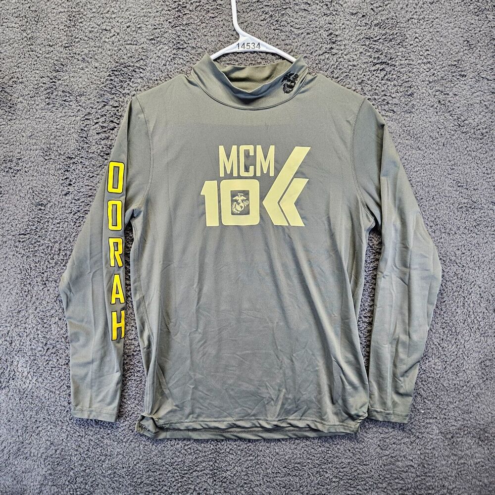 Marine Corps Marathon Shirt‎ Mens Size Small Gray Mock Neck Long Sleeves
